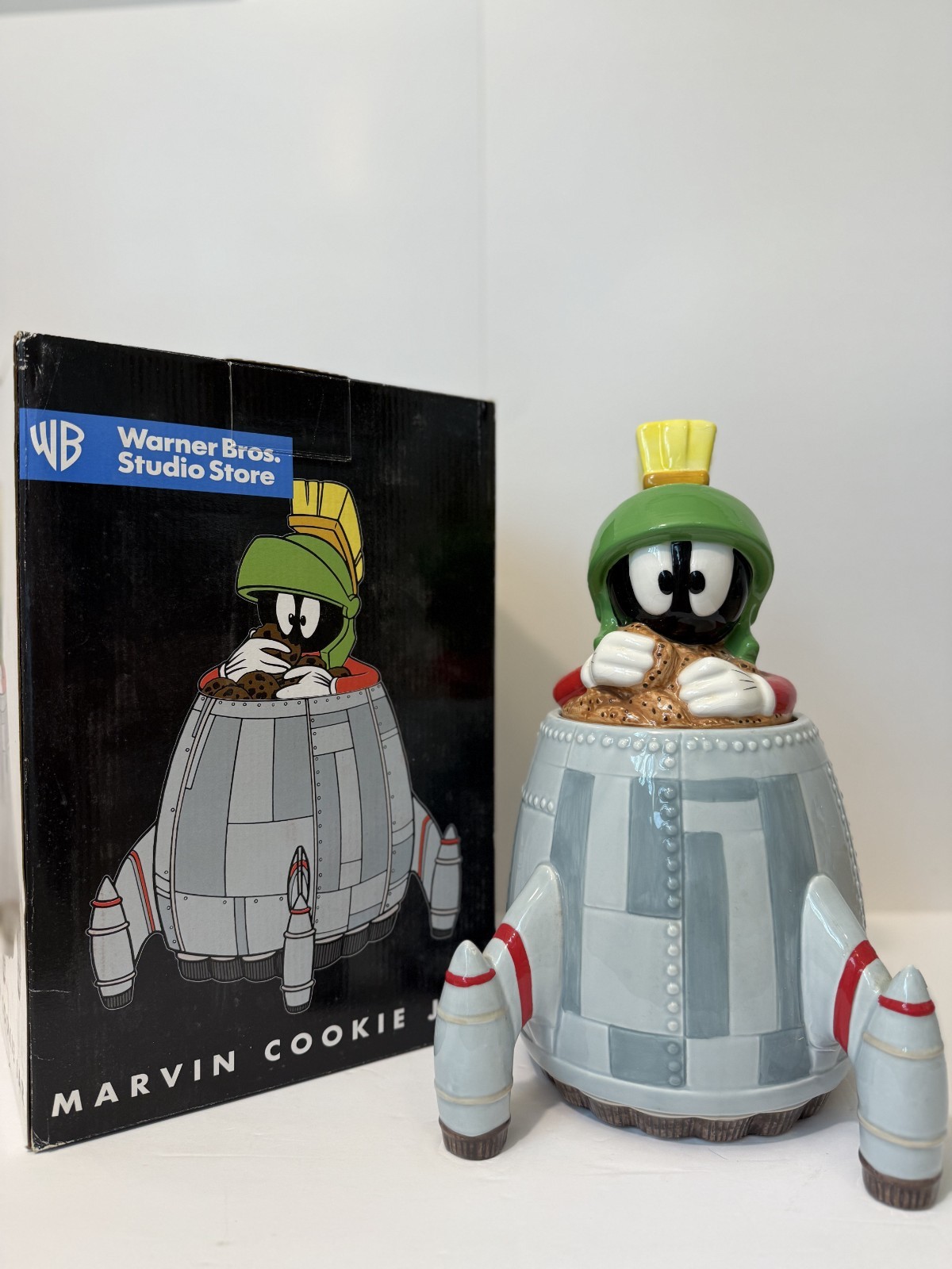 Vintage 1997 WB Studio Store Marvin the Martian Rocket Ceramic Cookie Jar Box