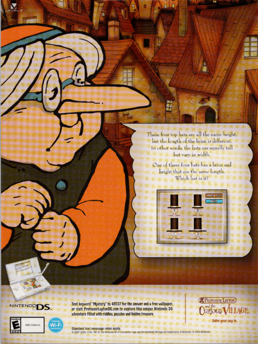 Nintendo DS Professor Layton Curious Village Magazine Ad Vintage Puzzle 2007