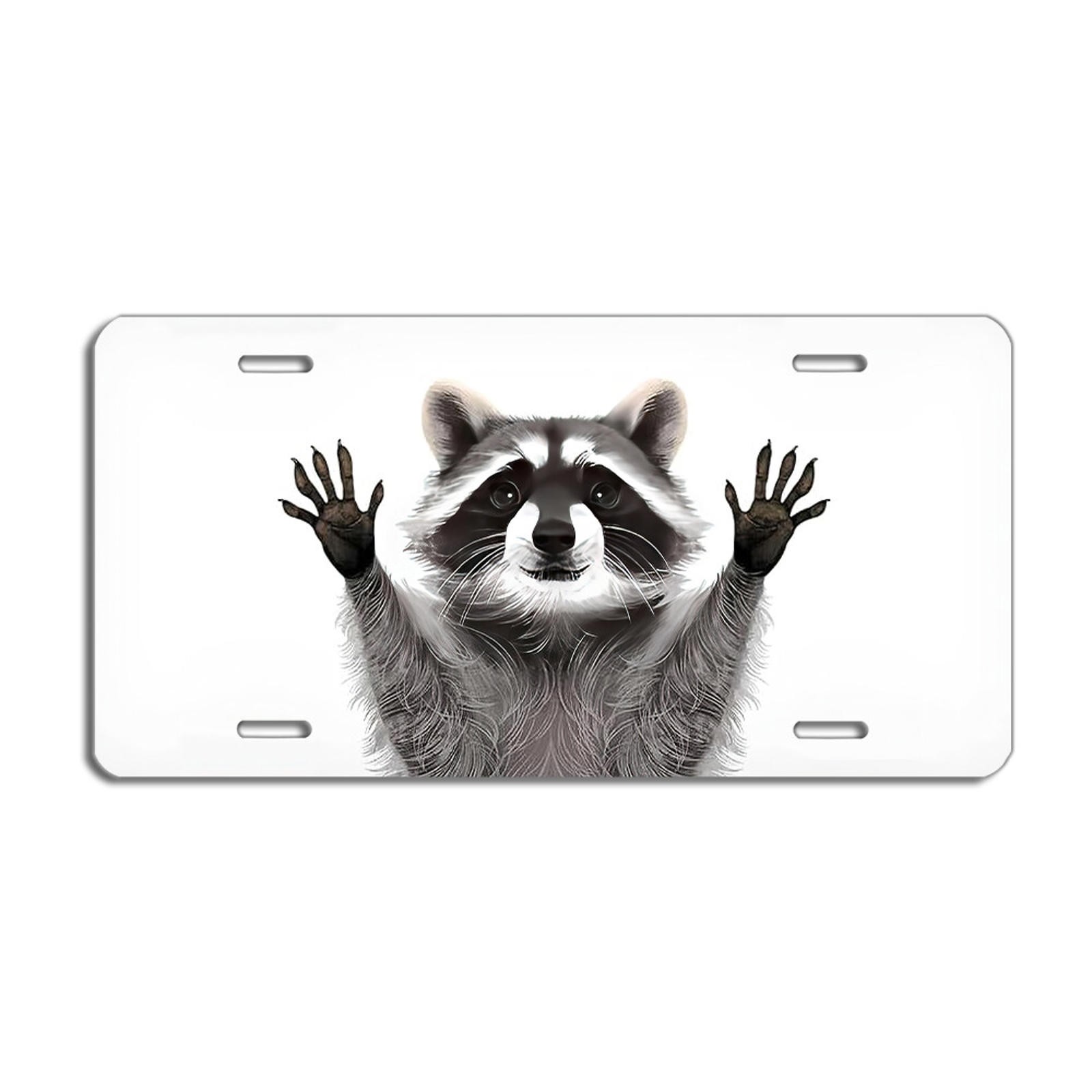 Raccoon Paws Up License Plate - Cute Animal Car Tag