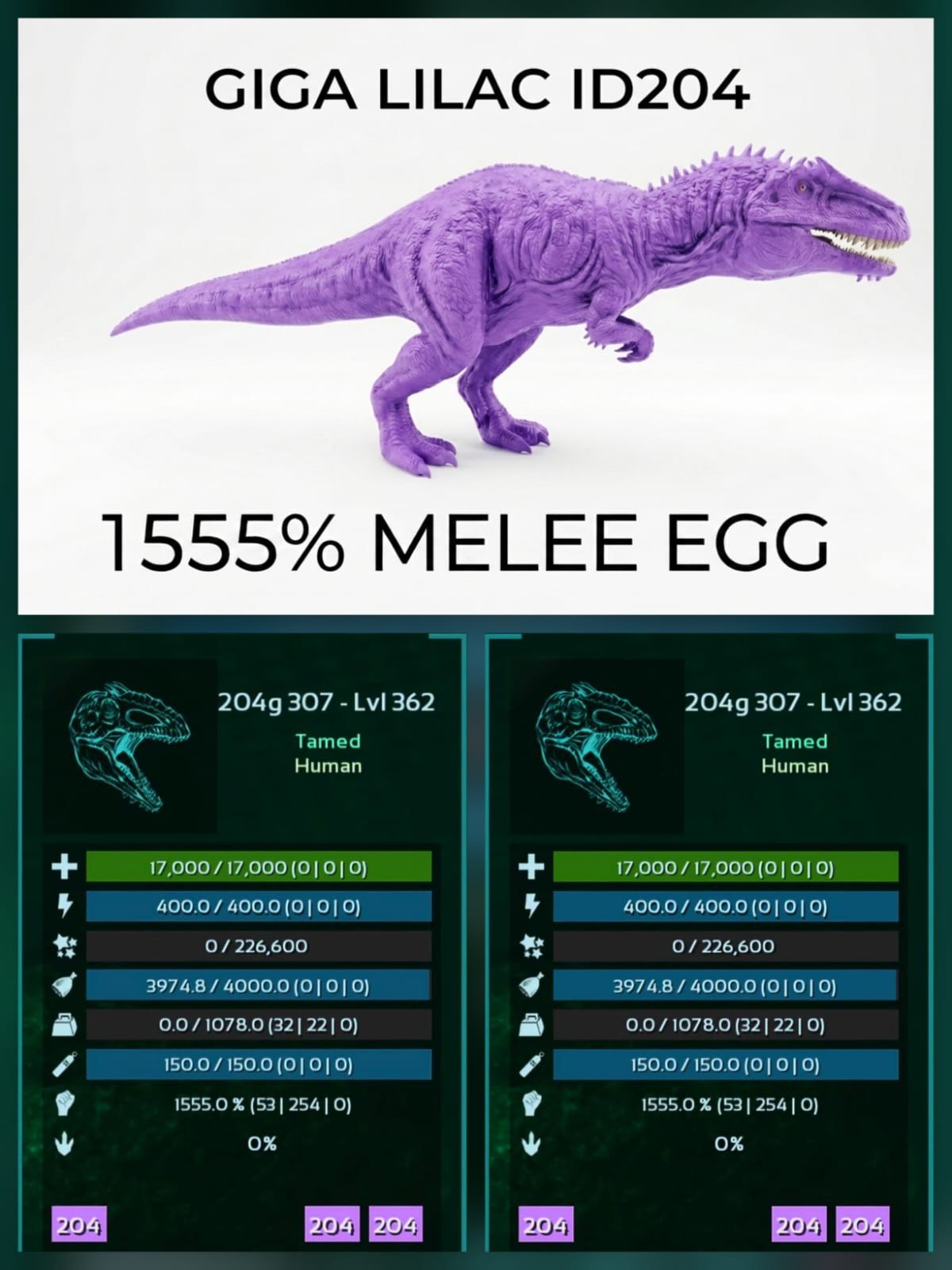 Giga - Top Stats - Egg Pair - Ark Survival Ascended PVE Official Crossplay