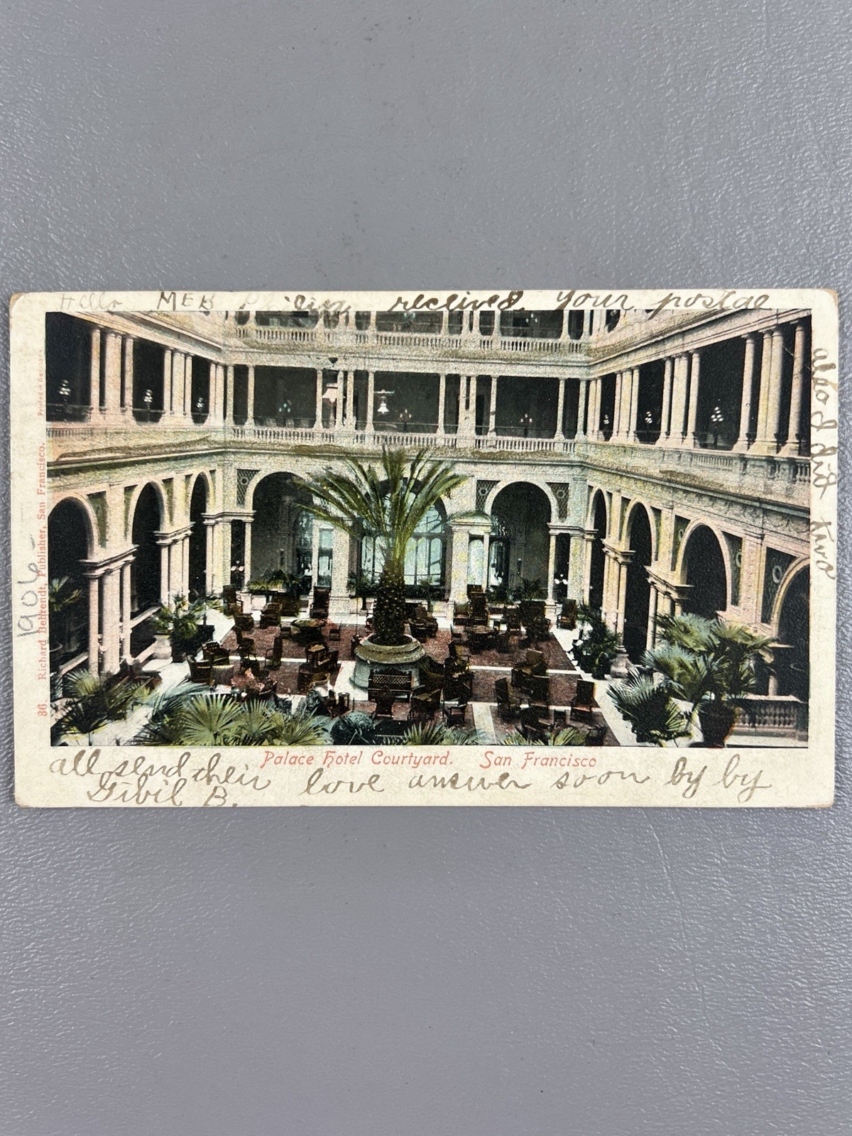 1906 Palace Hotel Courtyard San Francisco CA Postcard Undivided Back Posted