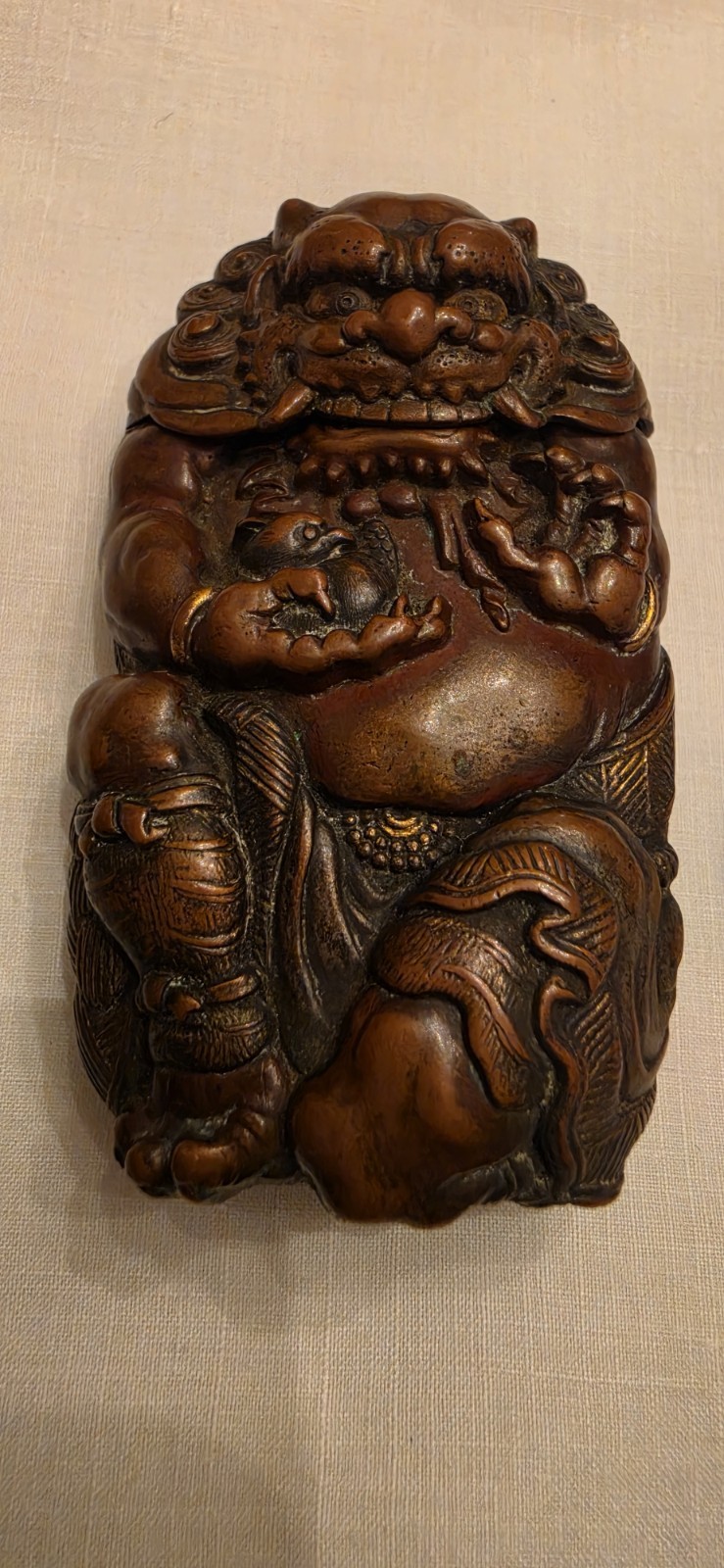 Rare Antique c1890s Japanese Meiji Bronze Patinated Oni Figural Match Safe Vesta
