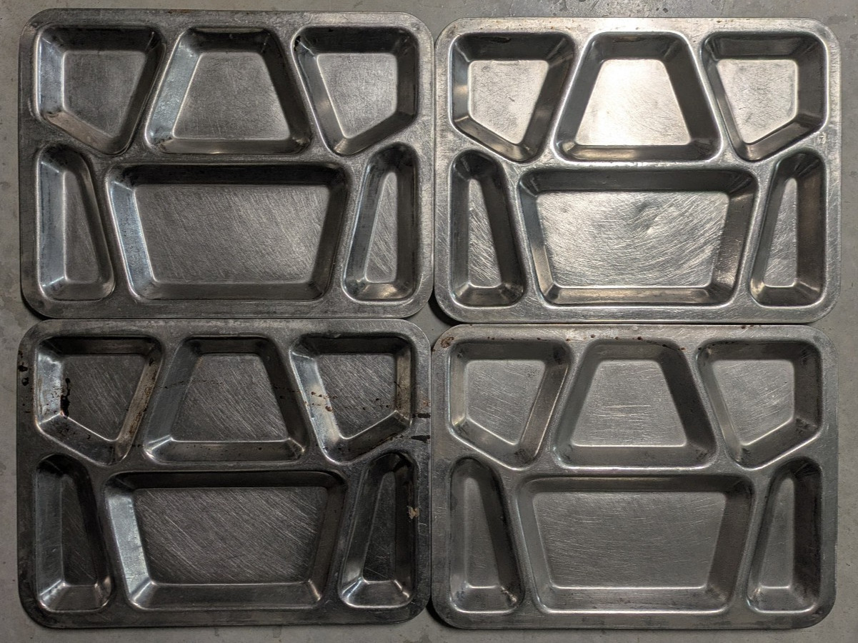 WWII 1943 Dated US Military FIP Stainless Steel Mess Tray Lot x4 - USVA