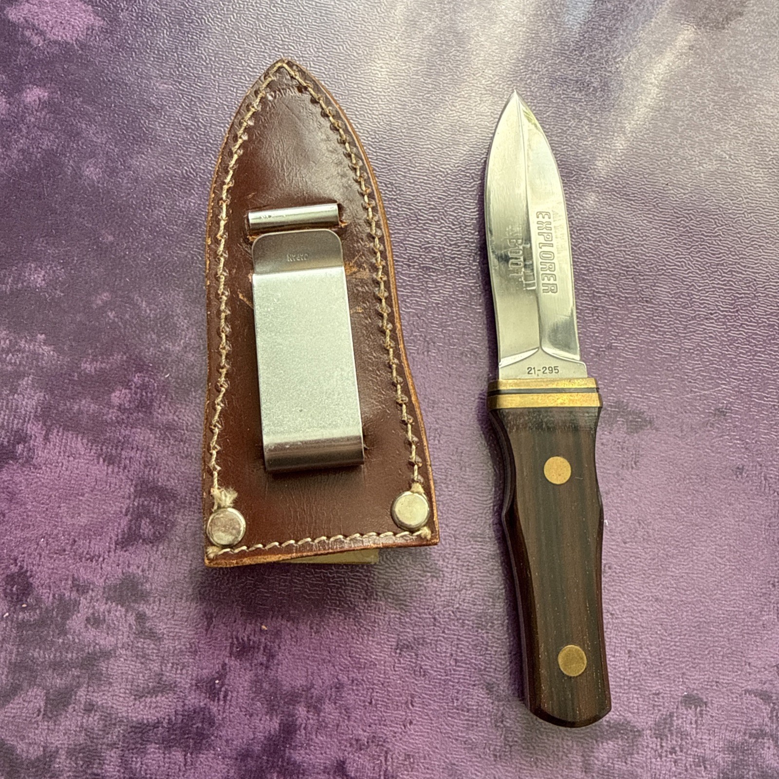 Vtg Explorer Japan Leather Belt Clip Dagger Fixed 3.3\