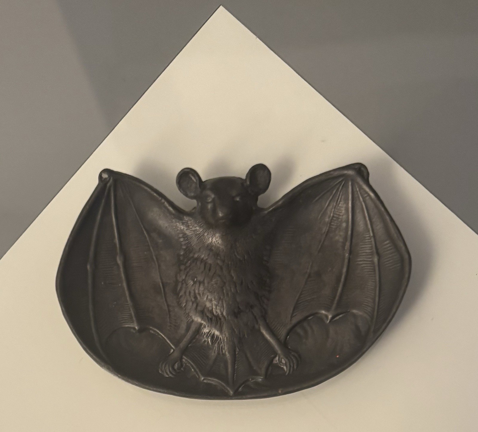Antique Bronze Bat Ashtray Poche Vide Dish Graphite Grey Patina Very Fine Cast