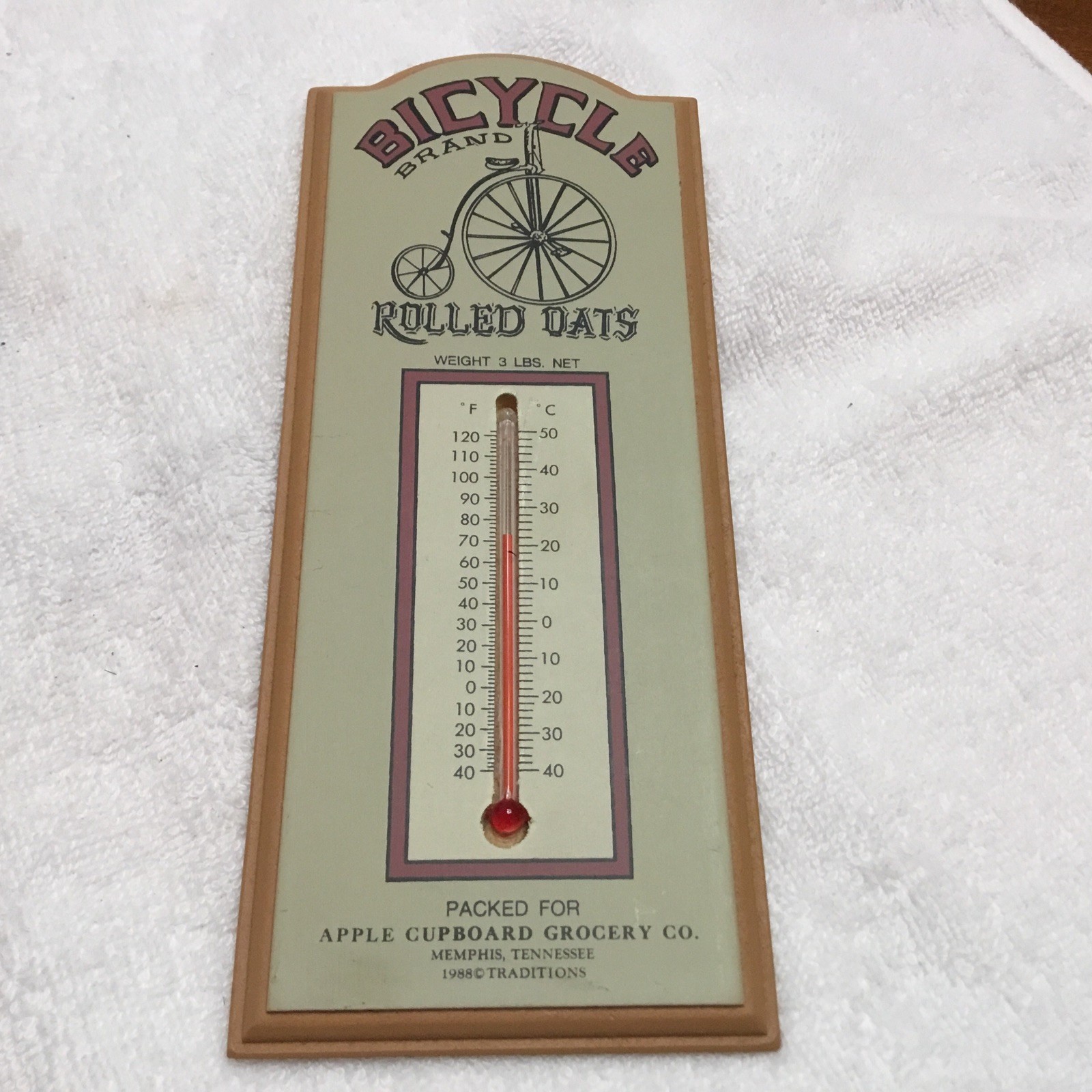 Vintage BICYCLE BRAND Rolled Oats Wall Thermometer 1988 Apple Cupboard