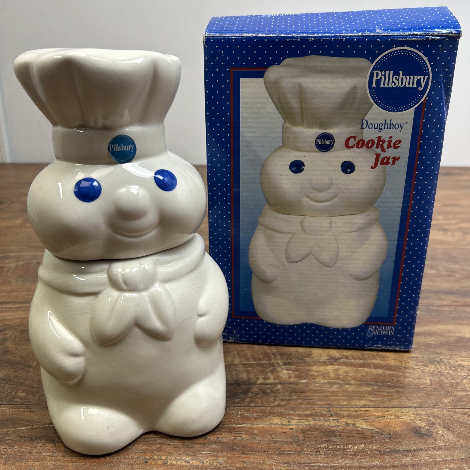Vintage 2002 Pillsbury Dough Boy Cookie Jar in the box Benjamin & Medwin