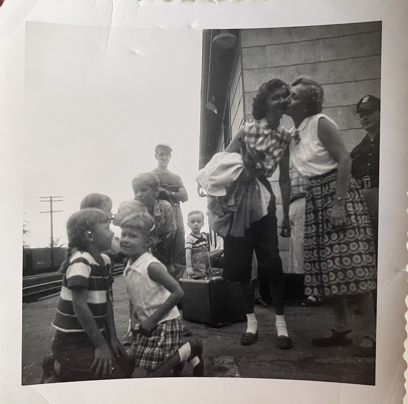 Vintage Photo Women Girls Kissing Goodbye at Train Station Affectionate 1950s