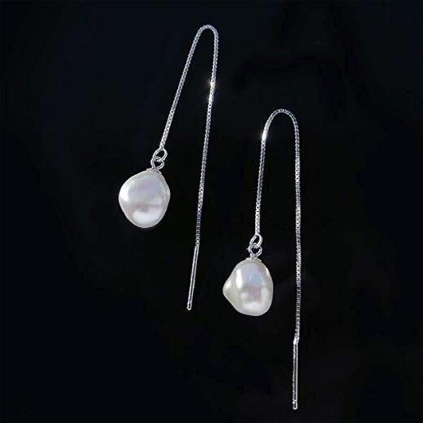 Fashion 11-12mm White Baroque Pearl Earrings 18k Ear Stud Casual