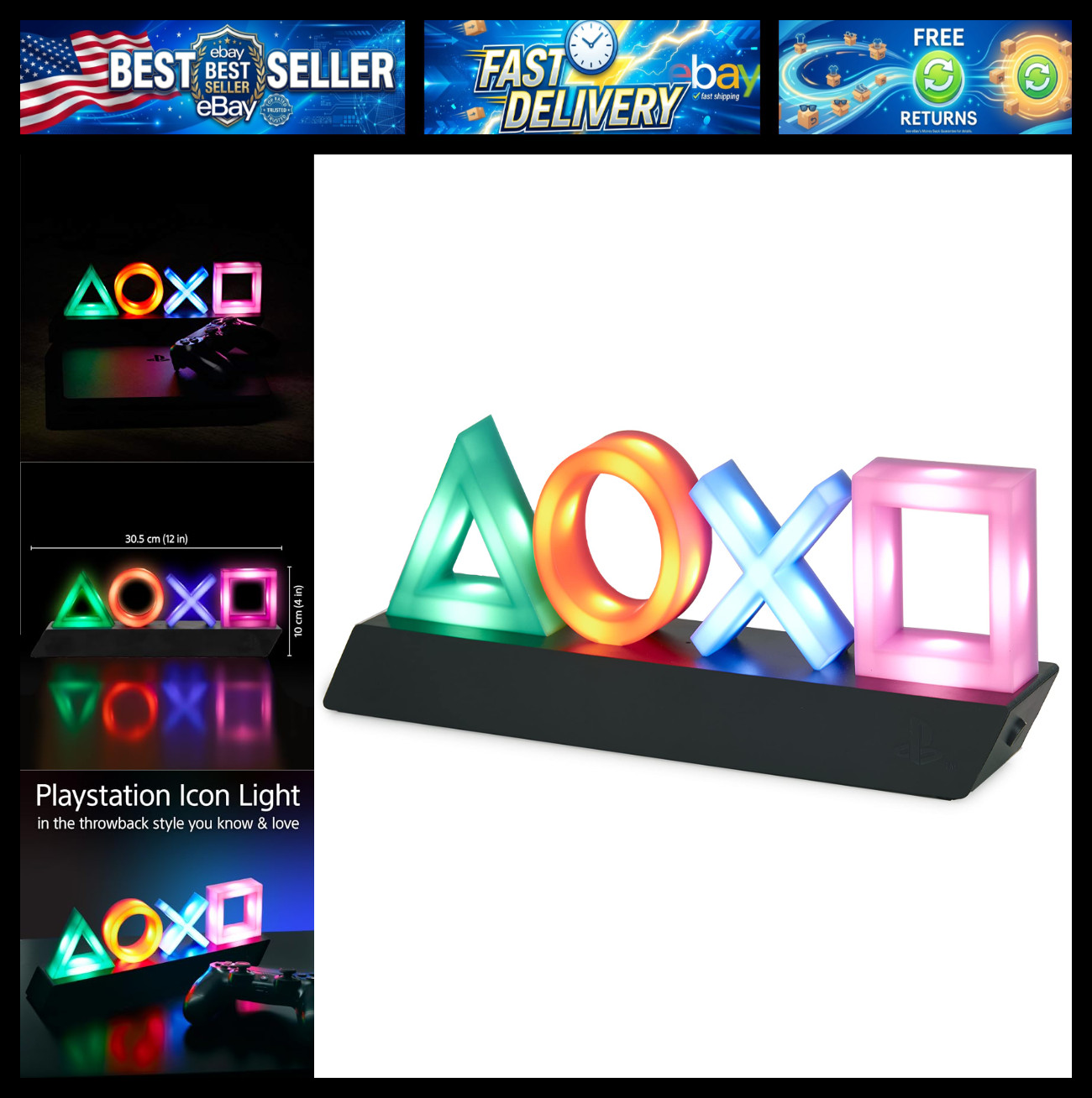 Paladone Playstation Controller Icons Light with 3 Light Modes - Sound Reactive,