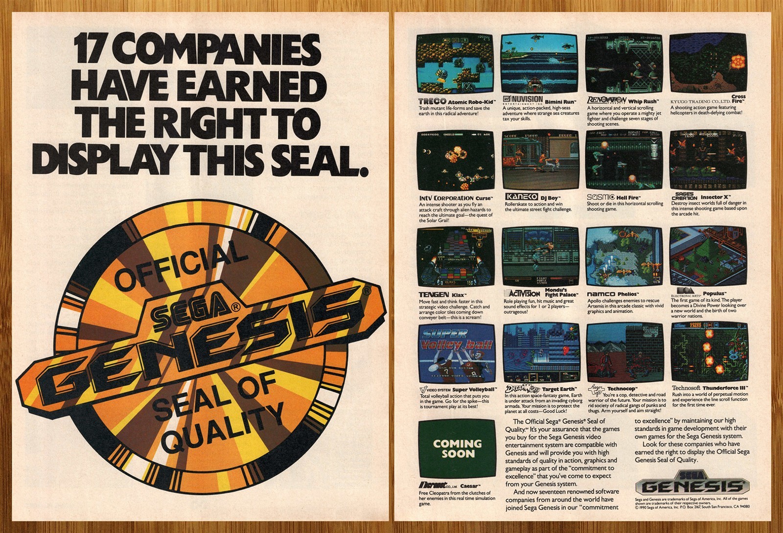 1990 Sega Genesis Print Ad/Poster Klax DJ Boy Insector X Video Game Console Art