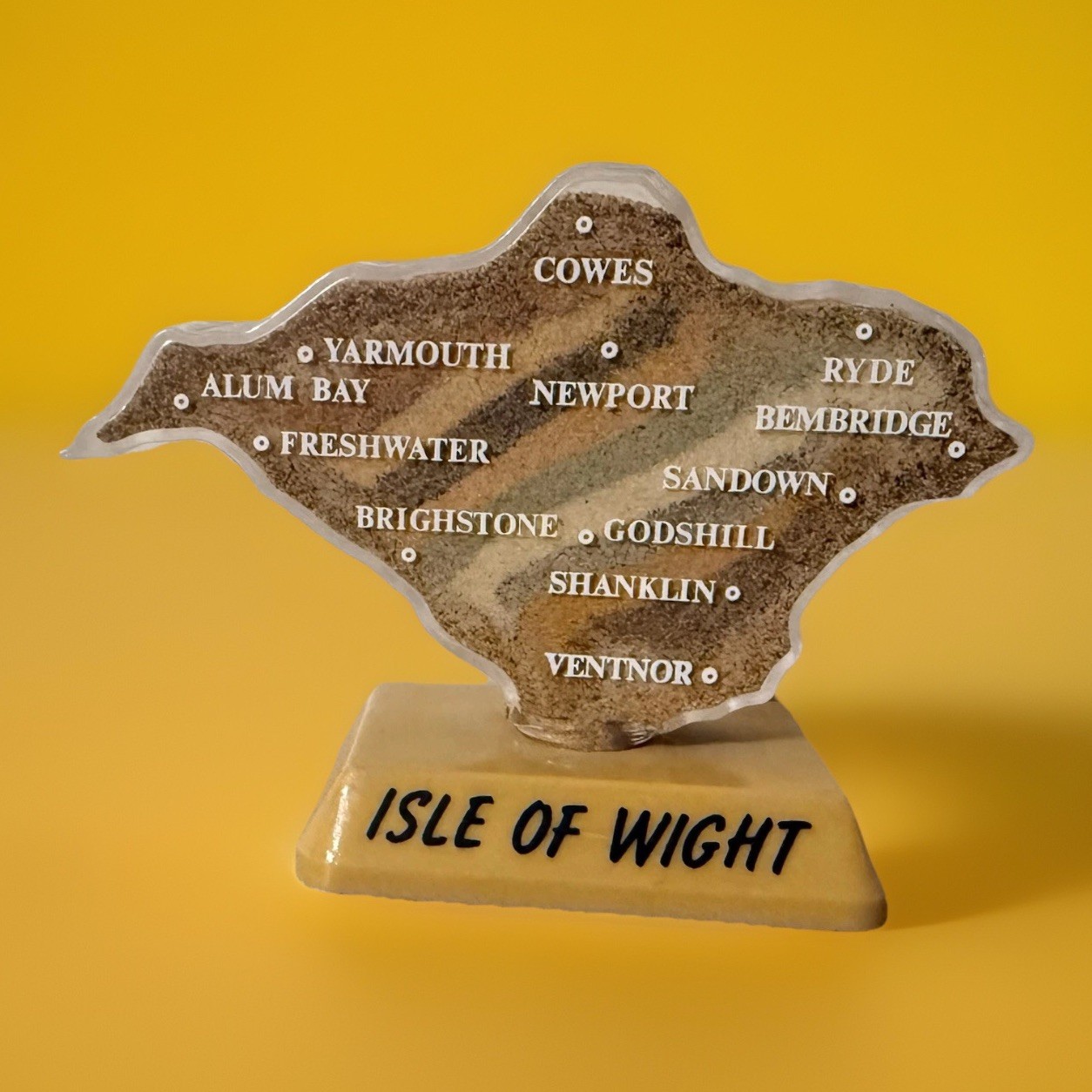 Vintage Isle of Wight Alum Bay Coloured Sand Souvenir - Island Map Shape