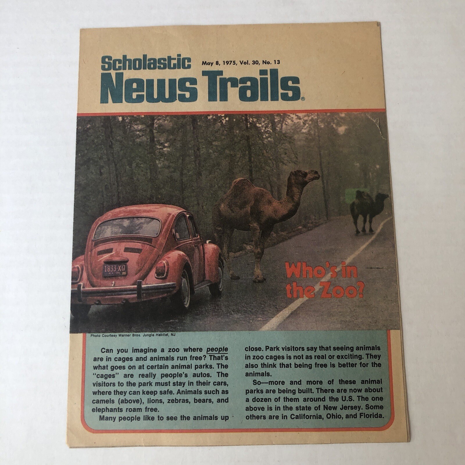 Scholastic News Trails May 8 1975 Vol 30 #13 Vintage Who's in the Zoo Newsletter