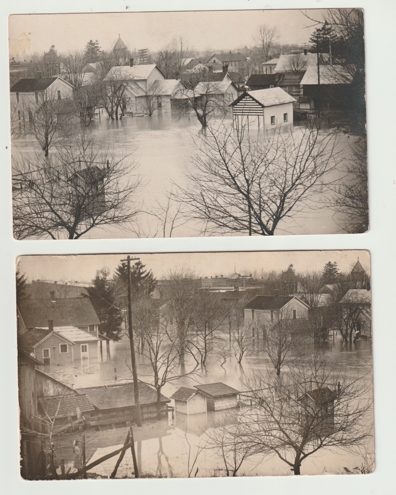 Vintage RPPC: SET OF 2 - FLOOD, HOMES UNDER WATER, MARKLE, INDIANA , MARCH 1913