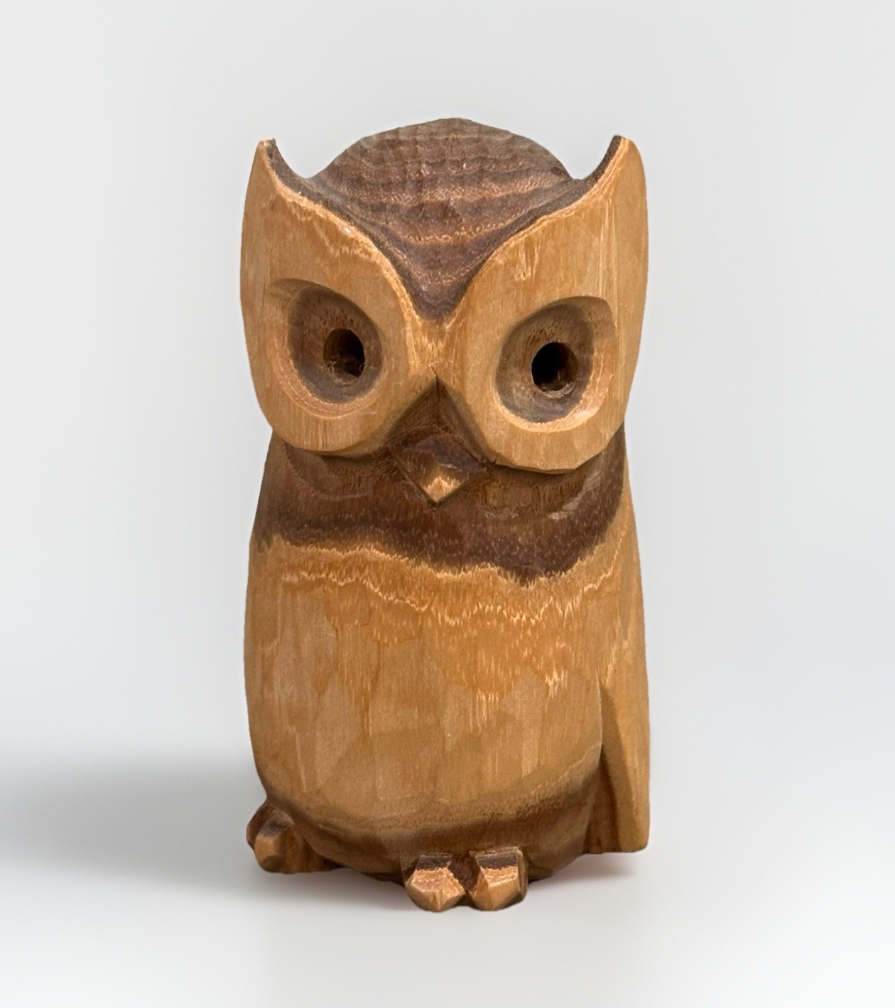 Wood Owl Figurine Rustic Folk Art Sculpture Hand Carved 3” Cabin Decor Vintage