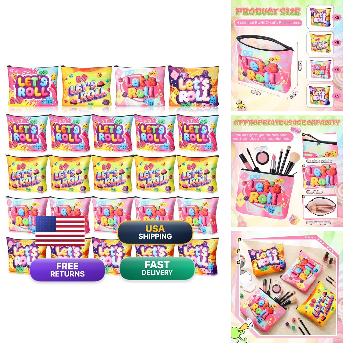 SilTriangle 20 Pcs Bunco Gifts Women Bunco Makeup Bags Let's Roll Game Makeup