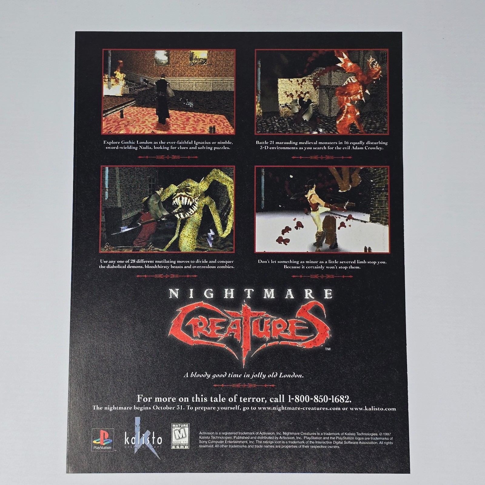 Nightmare Creatures PlayStation 1 PS1 Terror Print Ad/Poster Promo Art