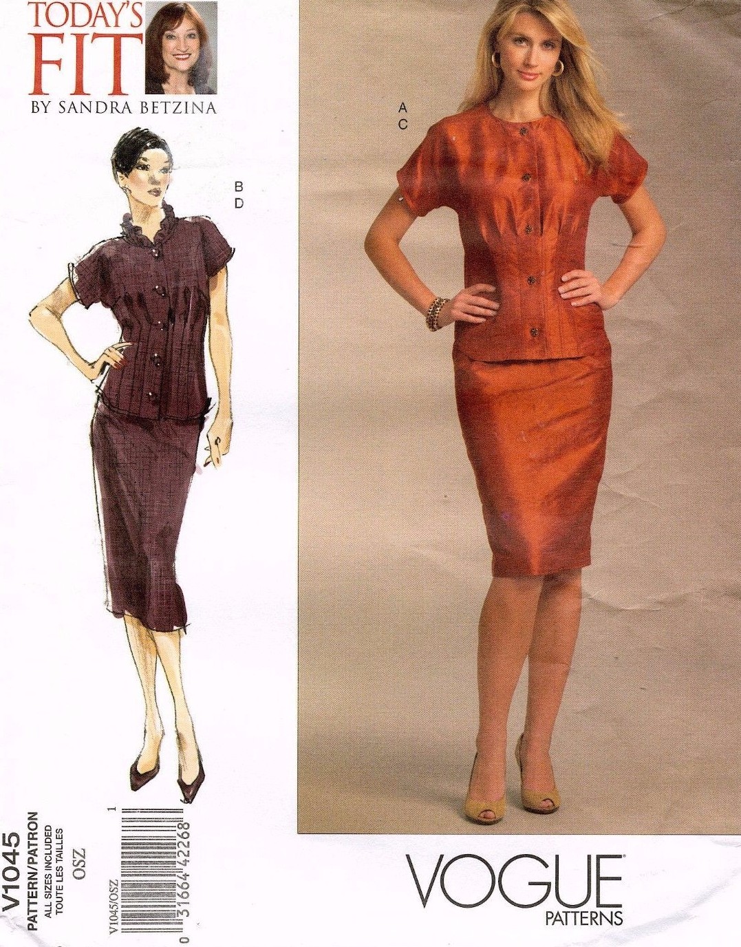 VOGUE Misses\' Top and Skirt Sandra Betzina Pattern V1045 Bust 32-55 UNCUT