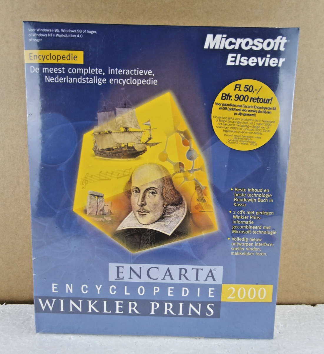 Microsoft Encarta Encyclopedie Winkler Prins 2000 PC CD-ROM Dutch Sealed NOS