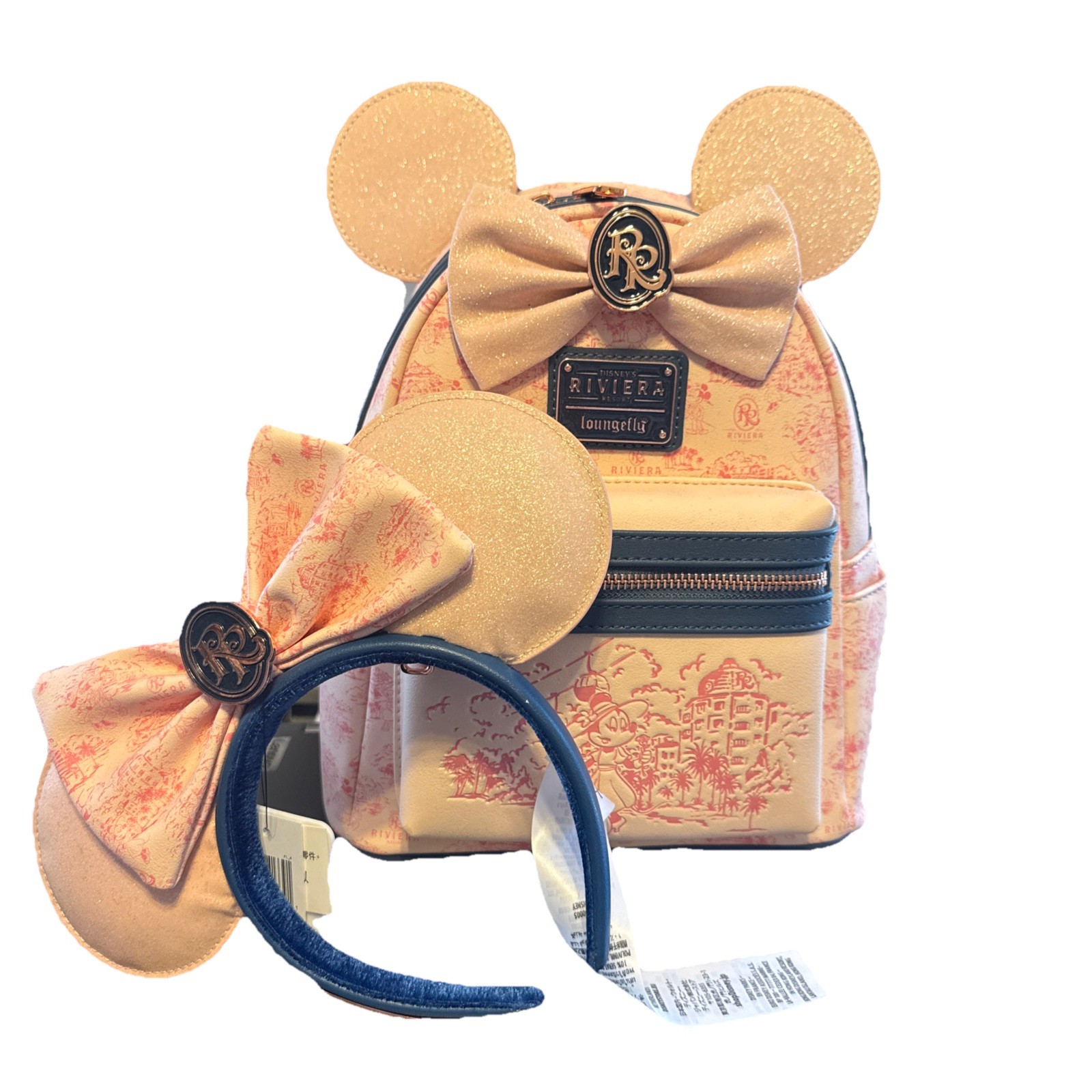 Disney\'s Riviera Resort Minnie Mouse Loungefly Mini Backpack & Ears Bundle NWT