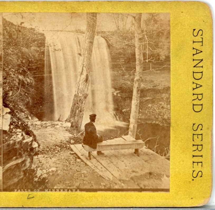 Minnesota, Falls Of Minnehaha, Man on a Bench By The Falls--Stereoview M51