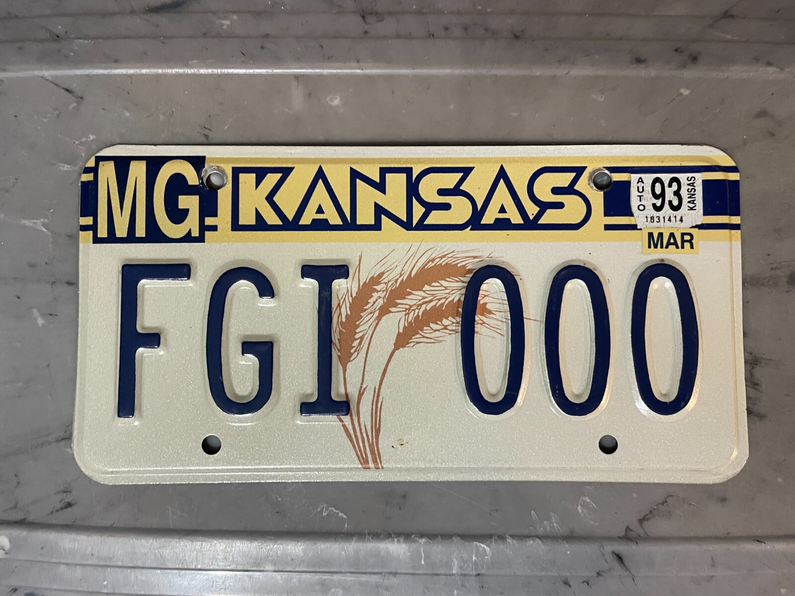KANSAS LICENSE PLATE TRIPLE NUMBER MG MONTGOMERY COUNTY FCI 000 1993 MARCH