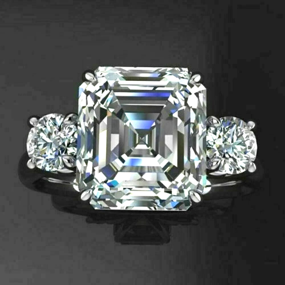 3 Stone 3.00 Ct Radiant Cut Off White Treated Diamond Ring 925 Sterling Silver