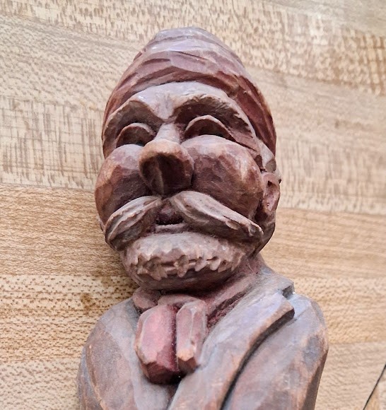 Antique Hand Carved Wood Bearded Man Artist Mark Sculpture Gnome