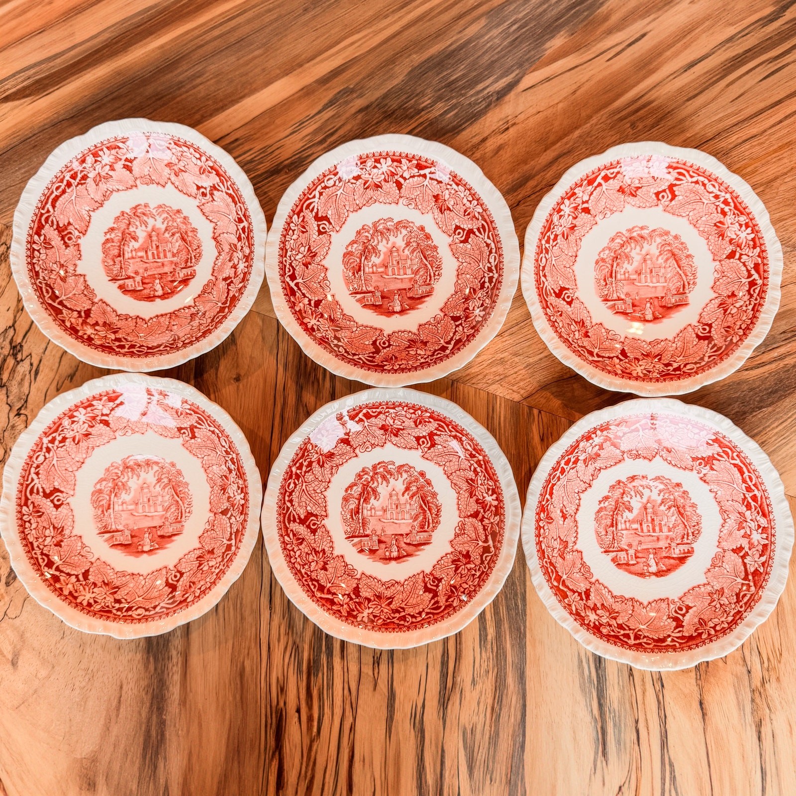 Early Mid-Century Mason\'s Vista Pink England Ironstone Small Plates-6.5\
