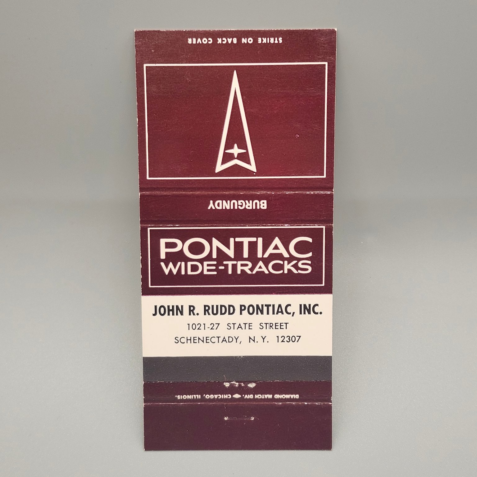 Vintage 1960s Pontiac Wide-Tracks Matchbook John R. Rudd Schenectady NY