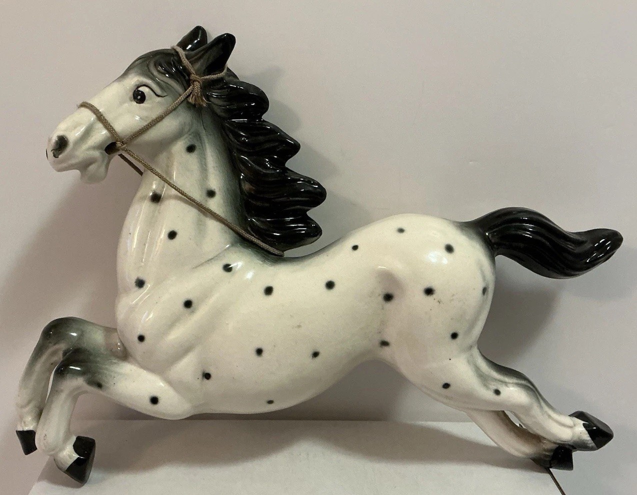 VINTAGE MCM CERAMIC HORSE WALL ART PLAQUE RUNNING APPALOOSA HORSE JAPAN 13”