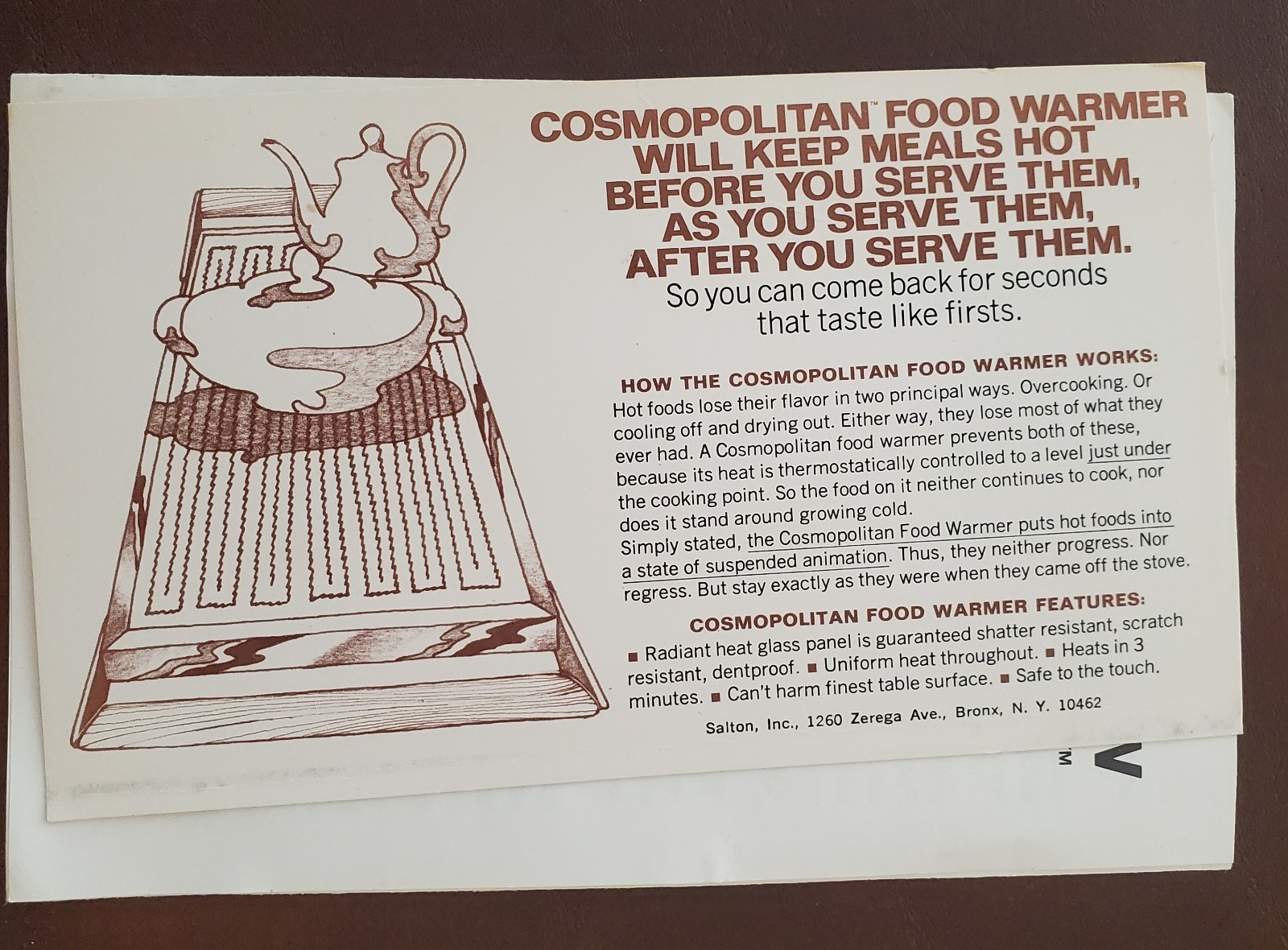 Vintage Salton Cosmopolitan Food Warmer Instruction Pamphlet Manual Booklet ONLY