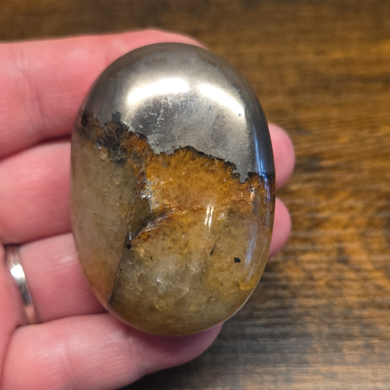 Lions Gate Quartz Palmstone, Golden Healer Quartz And Pyrite, Rare Find, L#27