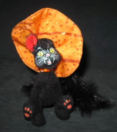2011 Annalee Black Cat in Orange Hat for Halloween