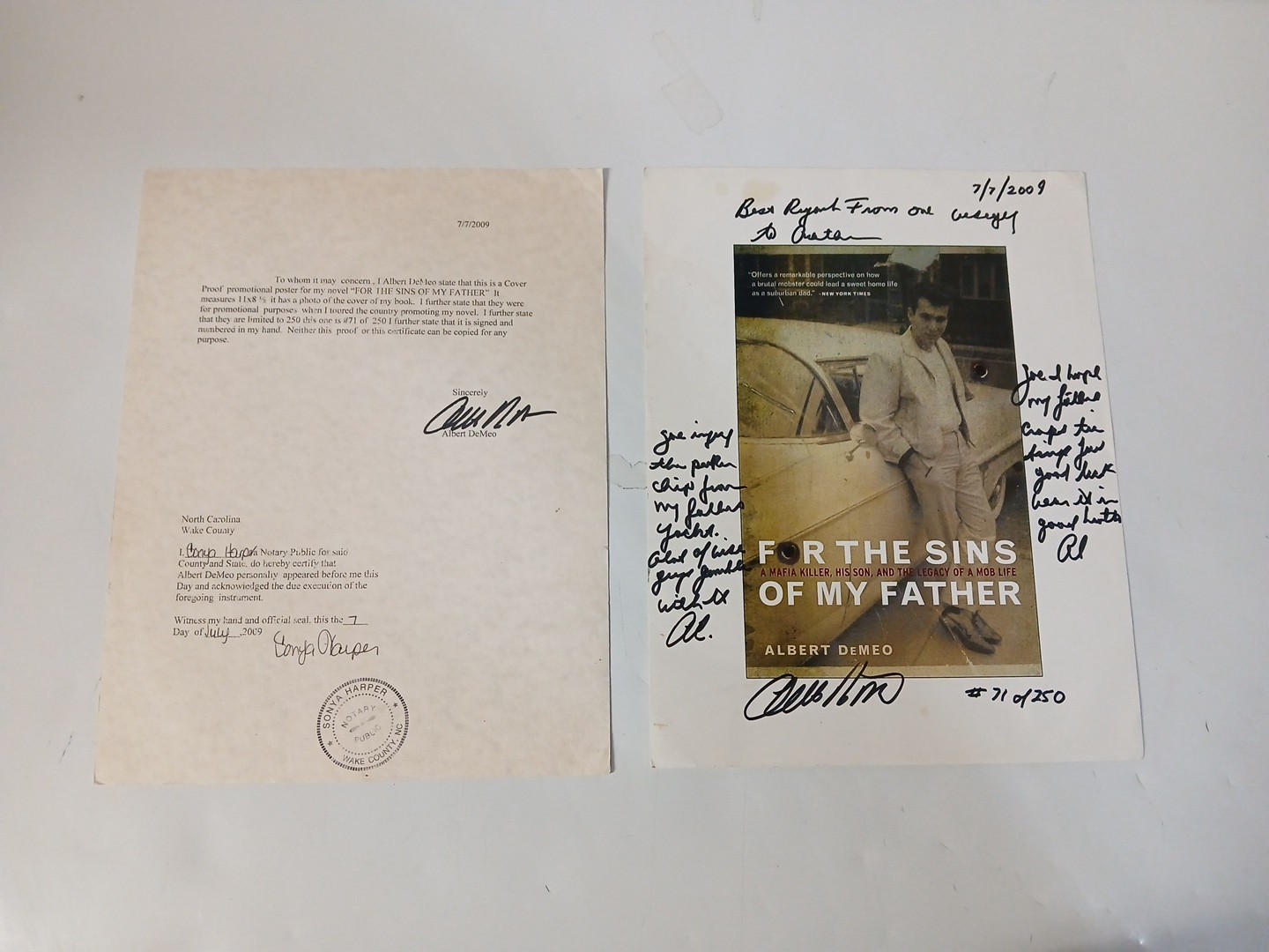 For the Sins of My Father by Albert DeMeo Proof SIGNED &Numbered Poster w/coa 
