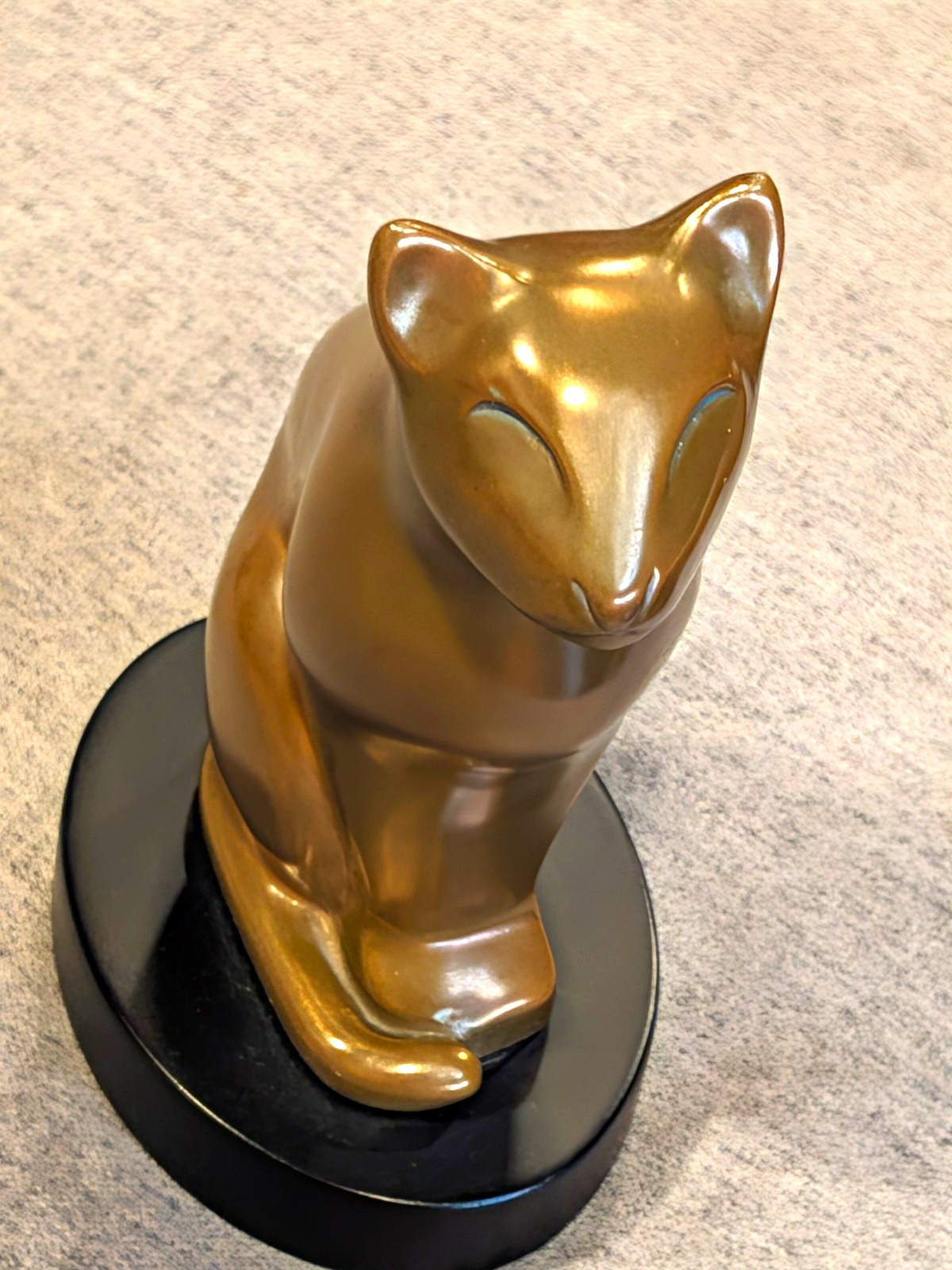 Vintage 1960s Floyd DeWitt MidCentury Modern Art Deco Metal Cat Statue Sculpture