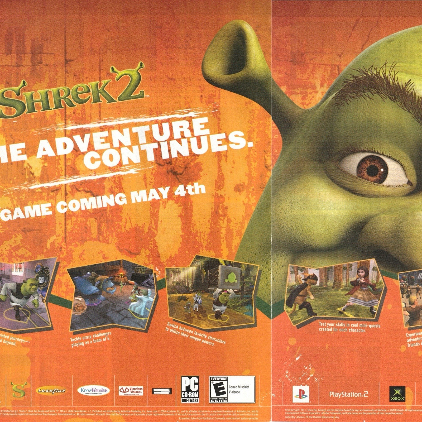 Vintage 2004 Shrek 2 Original PS2 Video Game 2-Page Print Ad Art 40x27cm GPM 190