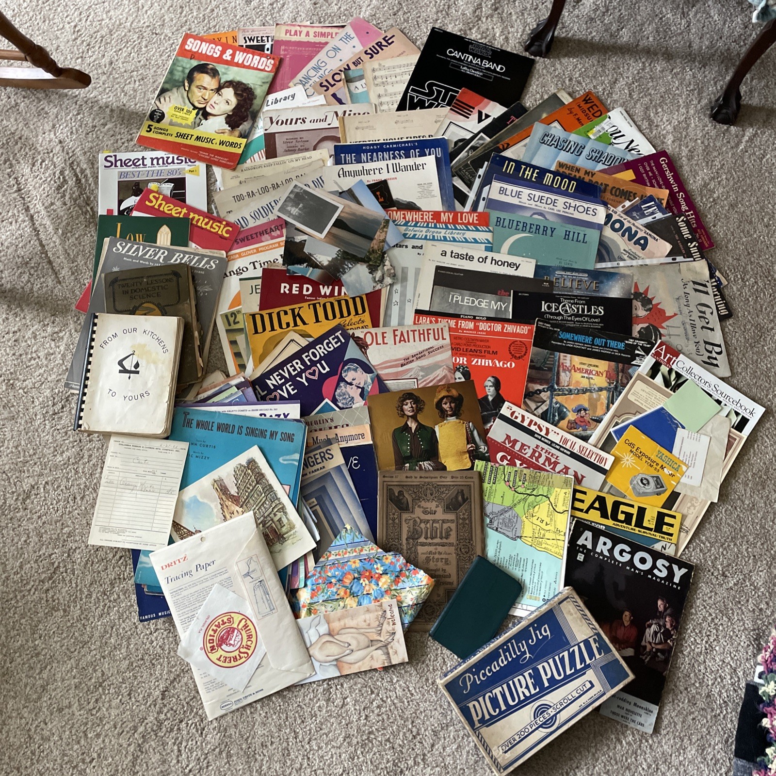 EPHEMERA LOT vintage advertising, Music, antique Paper & Puzzle 16+ POUNDS