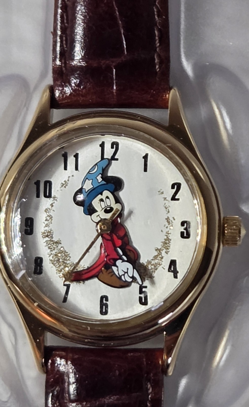 ​Vtg NOS Disney Time Works Sorcerer Mickey Fantasia Watch Gold Tone NIB Theme Pa