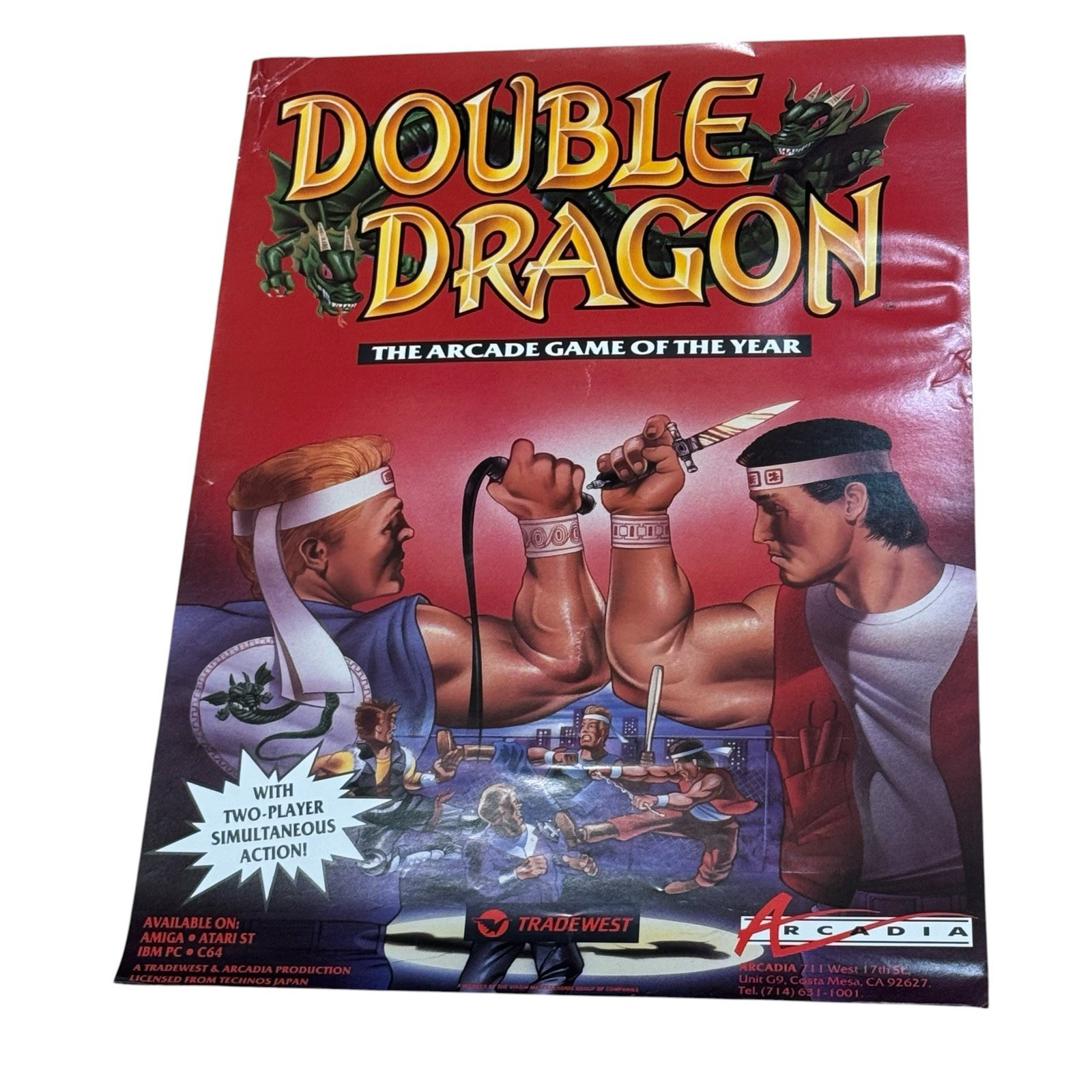 Vintage Double Dragon Arcade Game Poster Tradewest 80s Amiga Atari C64 Art