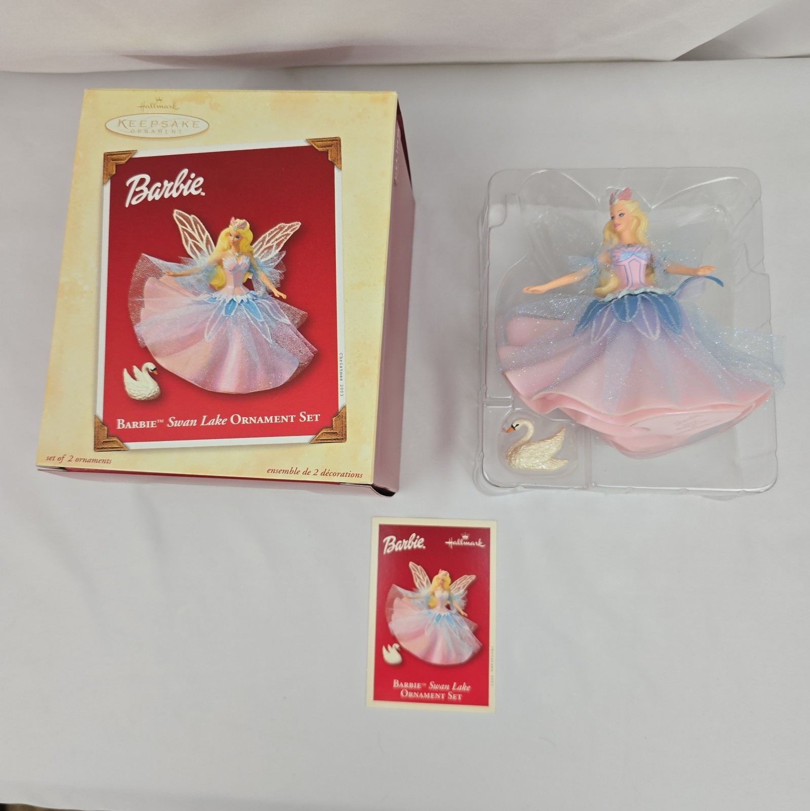 2003 Hallmark Keepsake Barbie Swan Lake Ornament with Swan Christmas 2pc