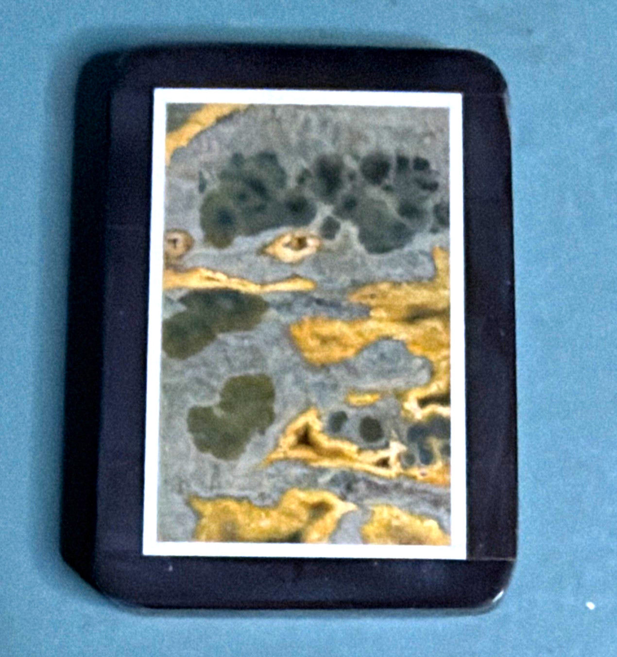 Polished Lapidary Slab Stone Specimen, Rectangular Black Matrix w/ Drilled Hole