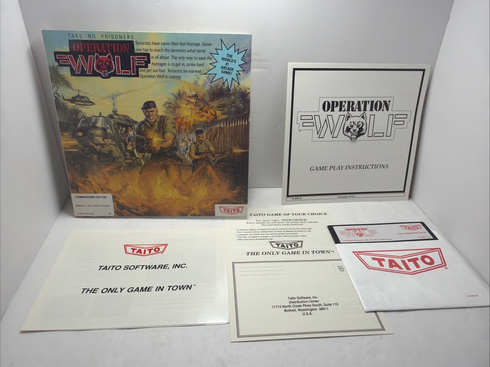 OPERATION WOLF by Taito 1988 Commodore 64 128 Complete CIB Manual Game +