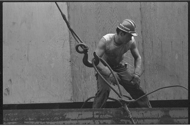 Photo:New York City 1980s Steel Worker Construction Rope Rigging Hard Hat