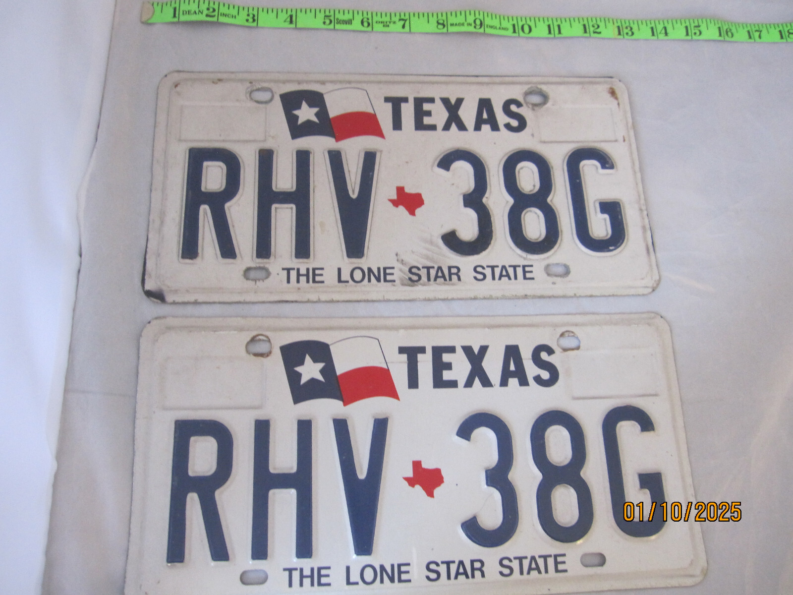Pair Texas License Plate 1992-1995/The Lone Star State/#RHV-38G nice