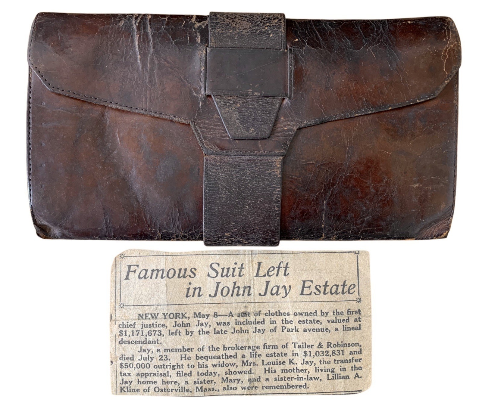 Antique 18/19th Century Founding Father Family Leather Wallet Folding Pocketbook