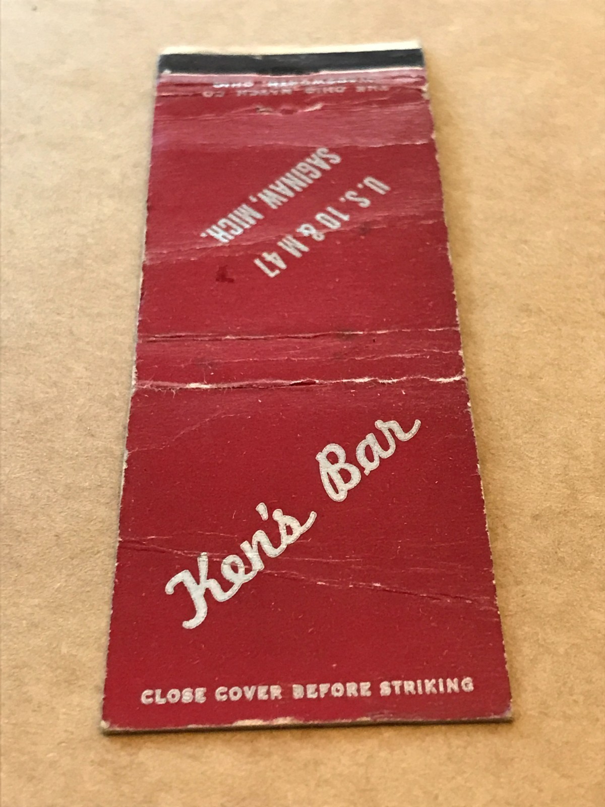 Vintage Ken's Bar - Saginaw, Michigan - Matchcover, Matchbook