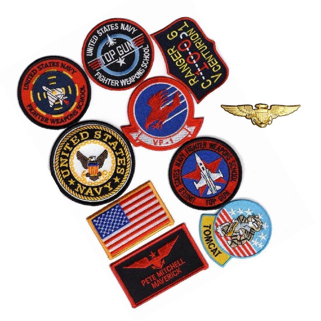 Pete Mitchell HOOK Patch (10PC Pilot Aviator Wings PIN)