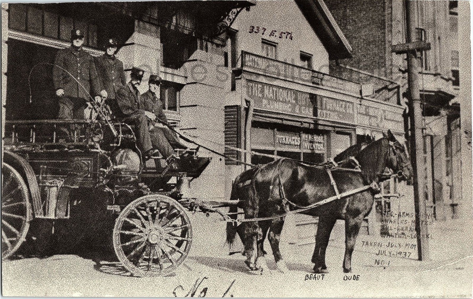 Vintage Photo OH Dayton Fire Department Co. 1 E 5th & Brown St. 1909 Horses COPY