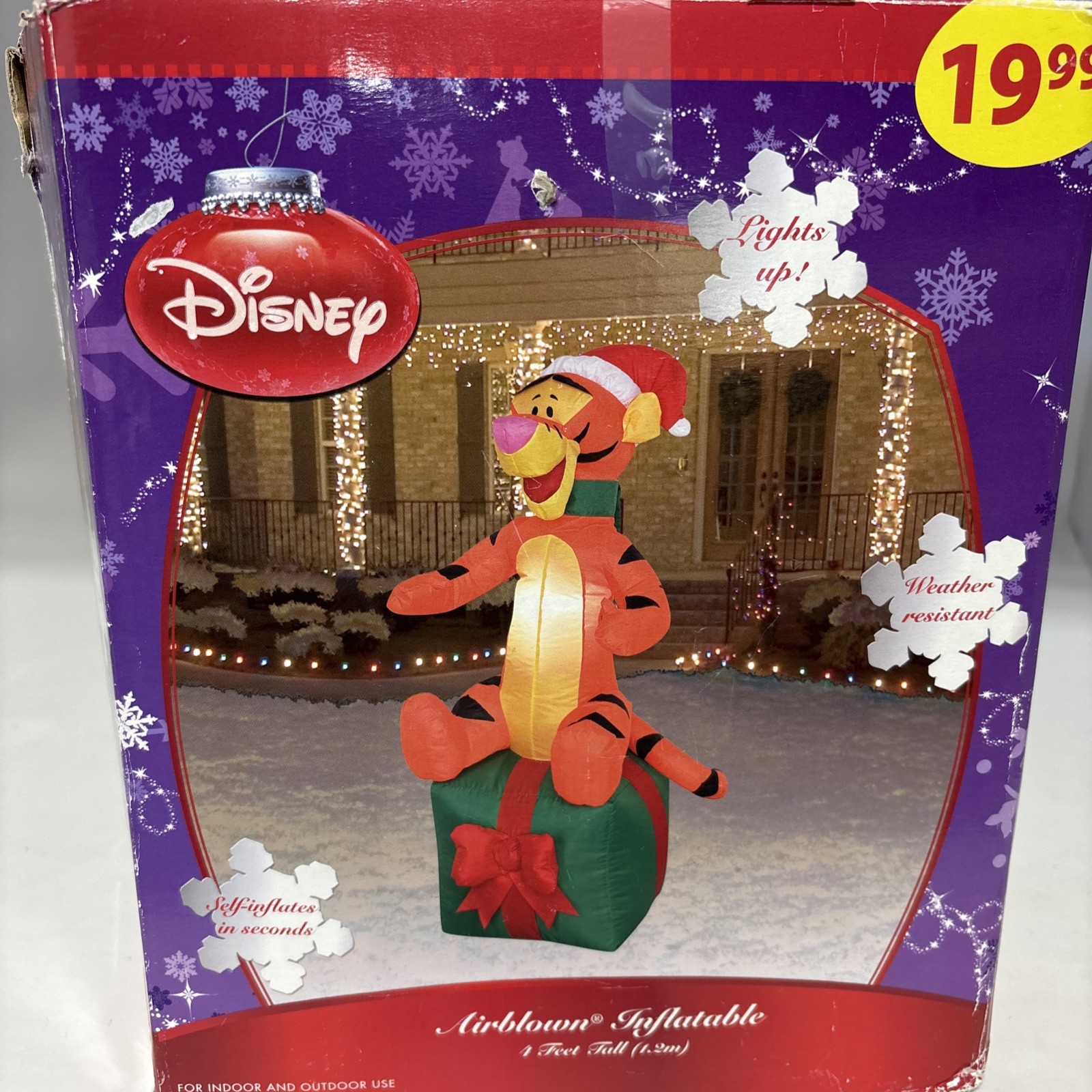 Vtg Rare Gemmy Disney Airblown Inflatable Tigger on Christmas Gift Box 4ft